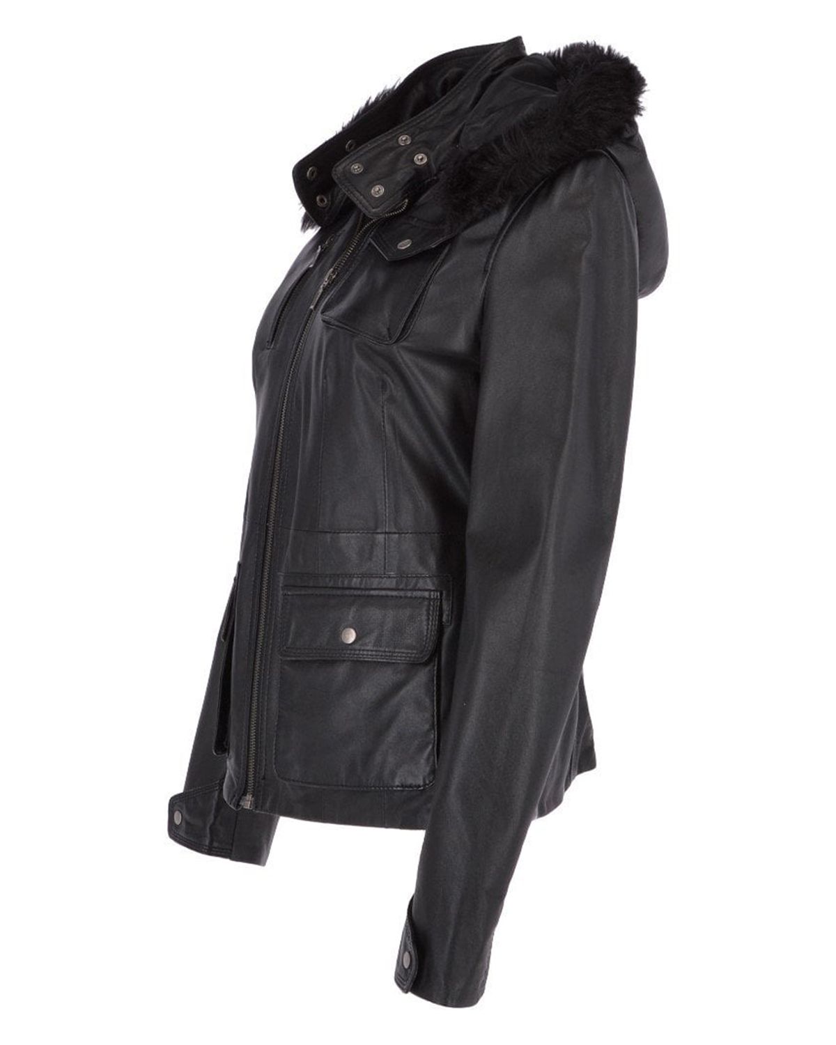 Womens Hooded Biker Real Sheepskin Leather Jacket