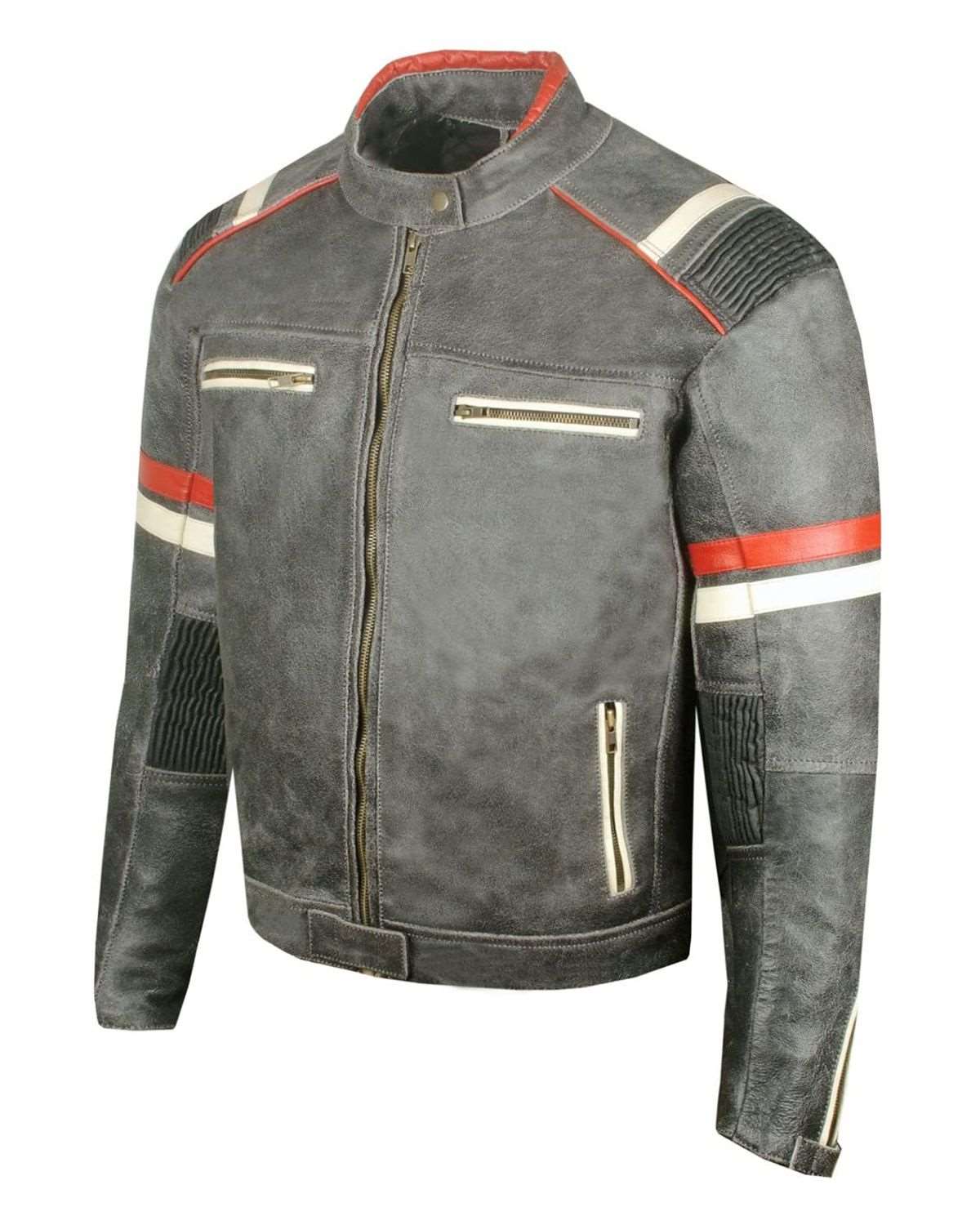 Men's Vintage Cafe Racer Distressed Black Biker Leather Jacket