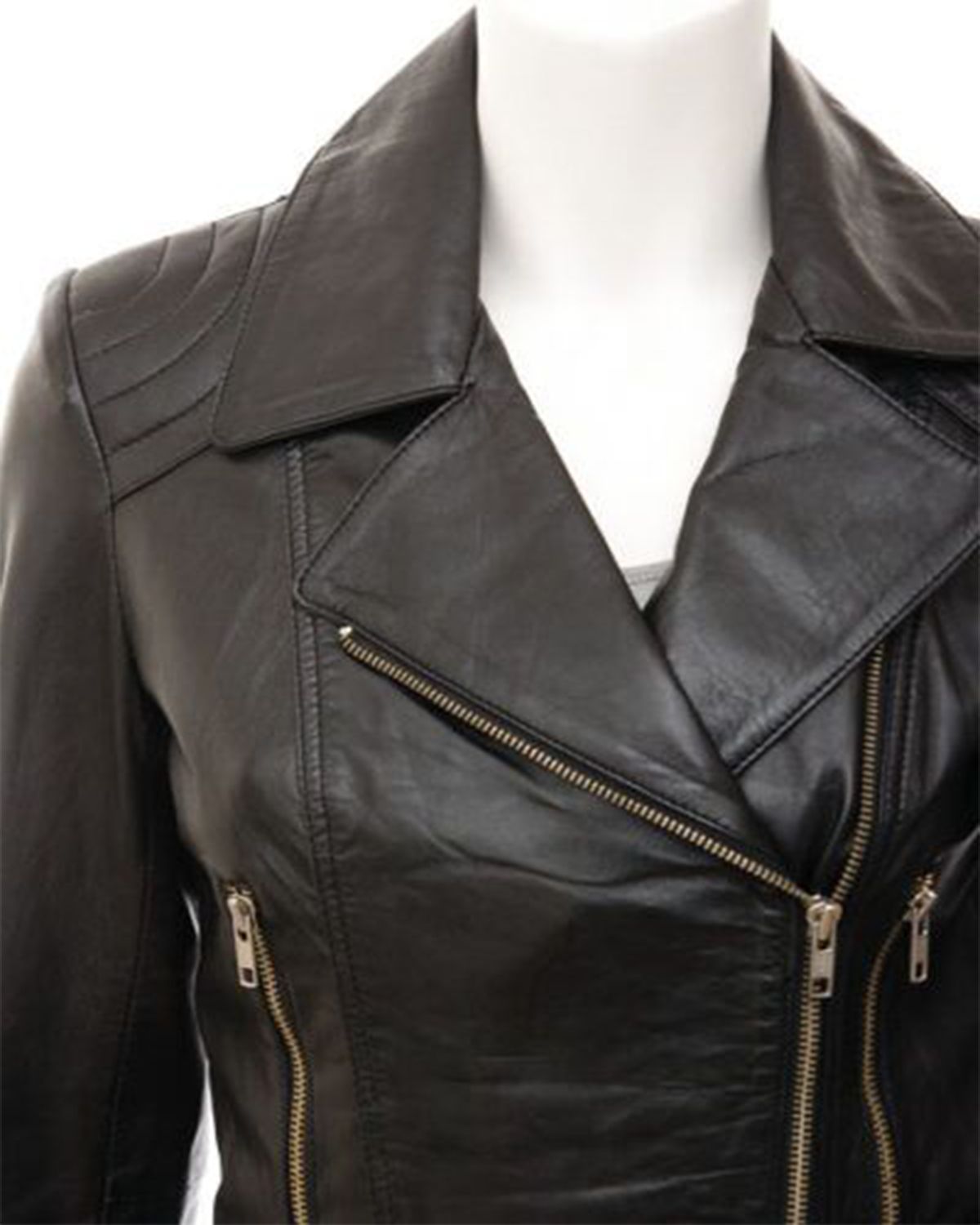 Women's Long Black Biker Real Sheepskin Leather Jacket