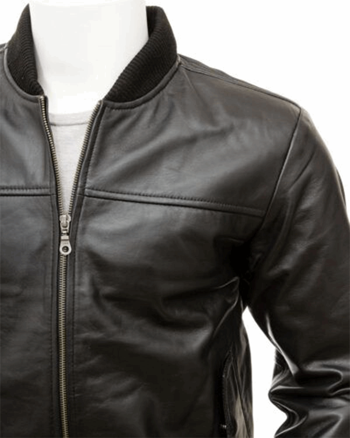 Men's Black Classic Leather Bomber Jacket