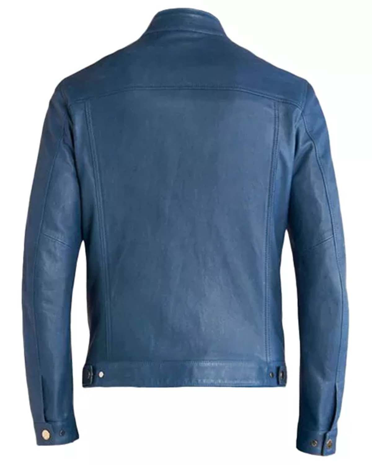 Mens Blue Cafe Racer Leather Jacket