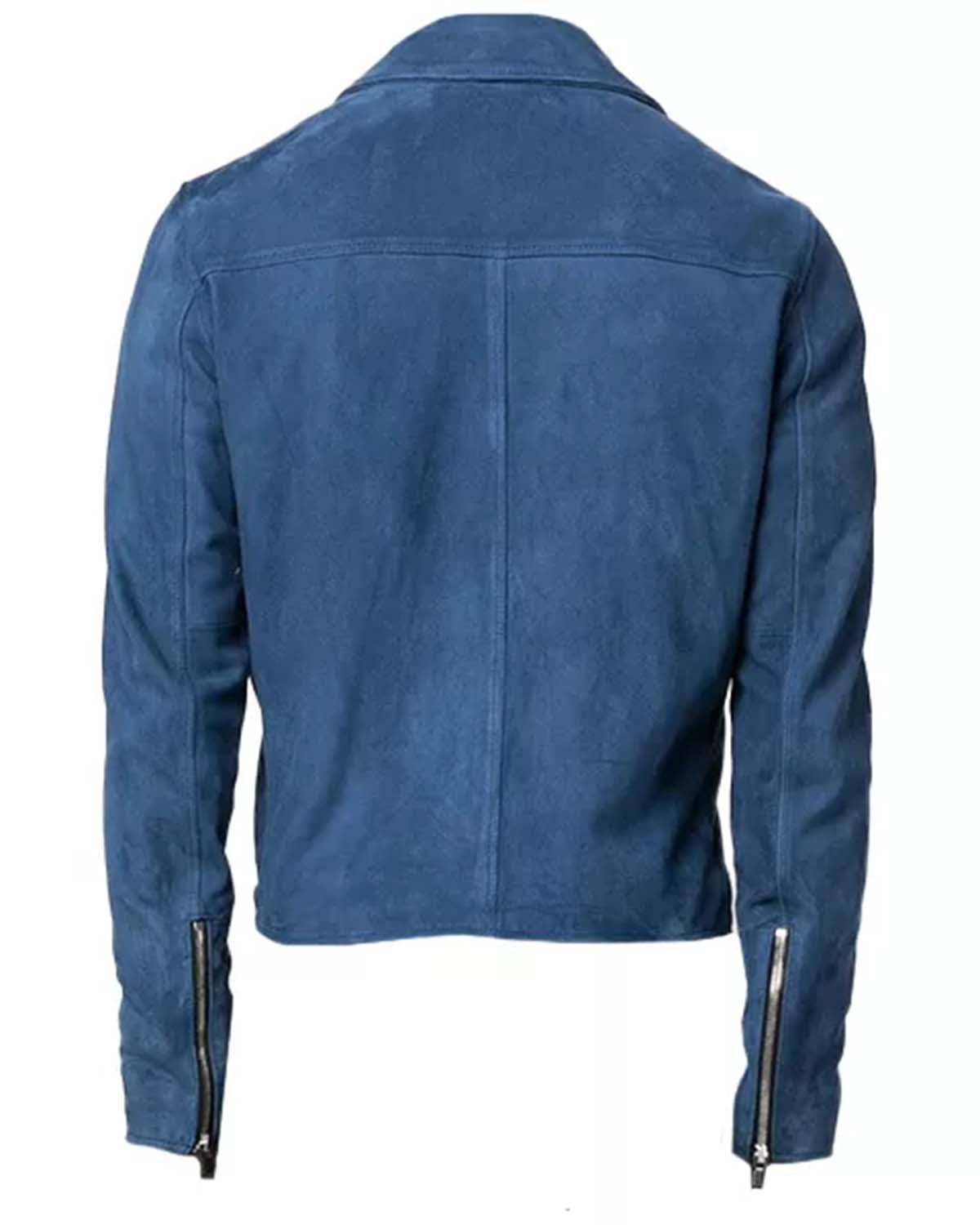 Mens Blue Suede Biker Jacket