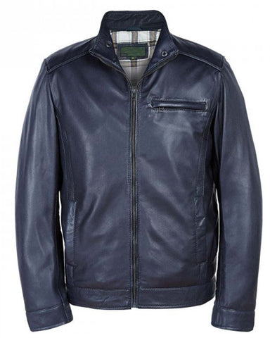 Mens Navy Blue Leather Jacket