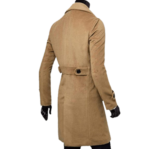 Mens Double Wool Blend Trench Brown Coat