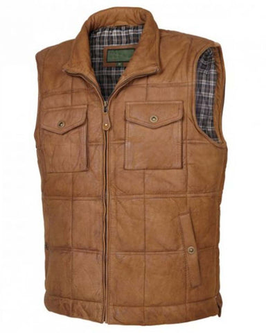 Mens Tan Leather Body Warmer Vest