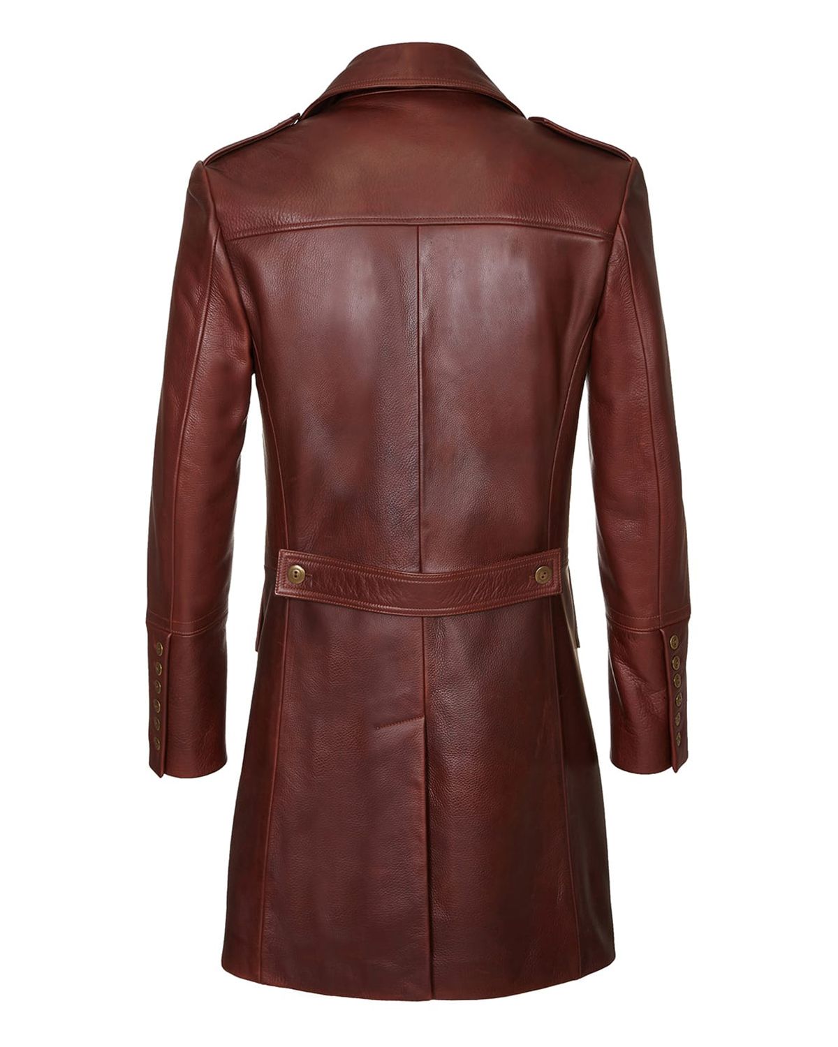 Men's Military Style Dark Brown Real Sheepskin Leather Coat