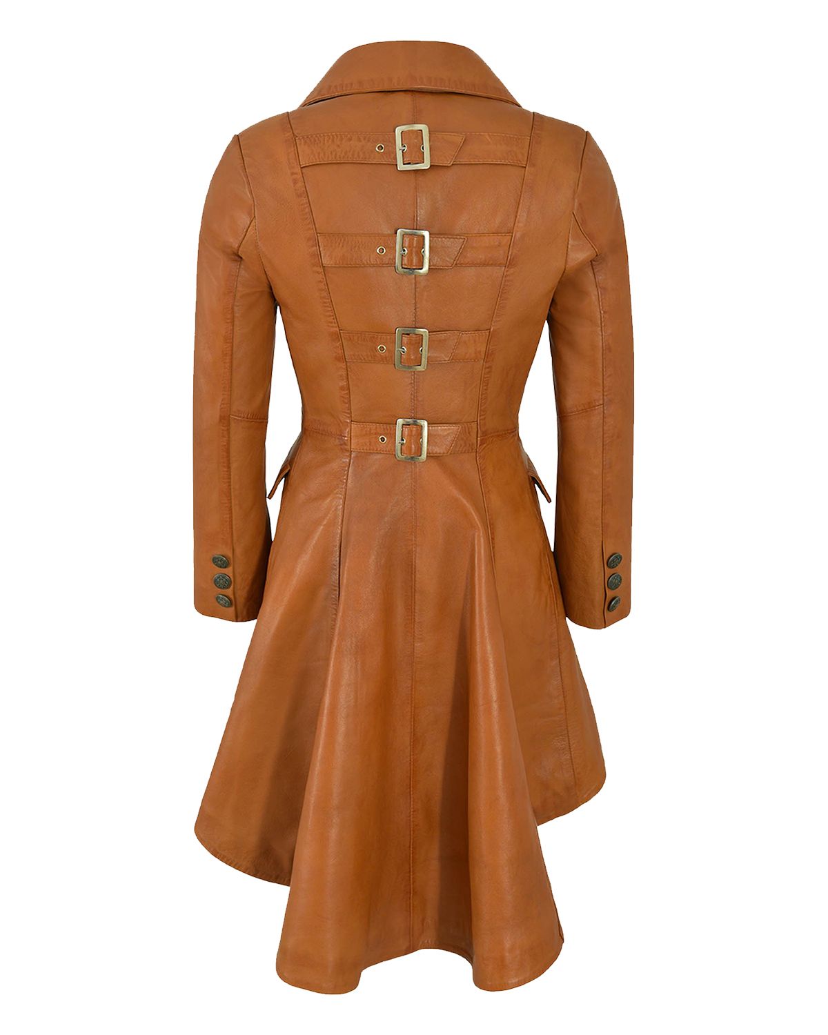 Women's Back Buckle Real Leather Long Gothic Coat