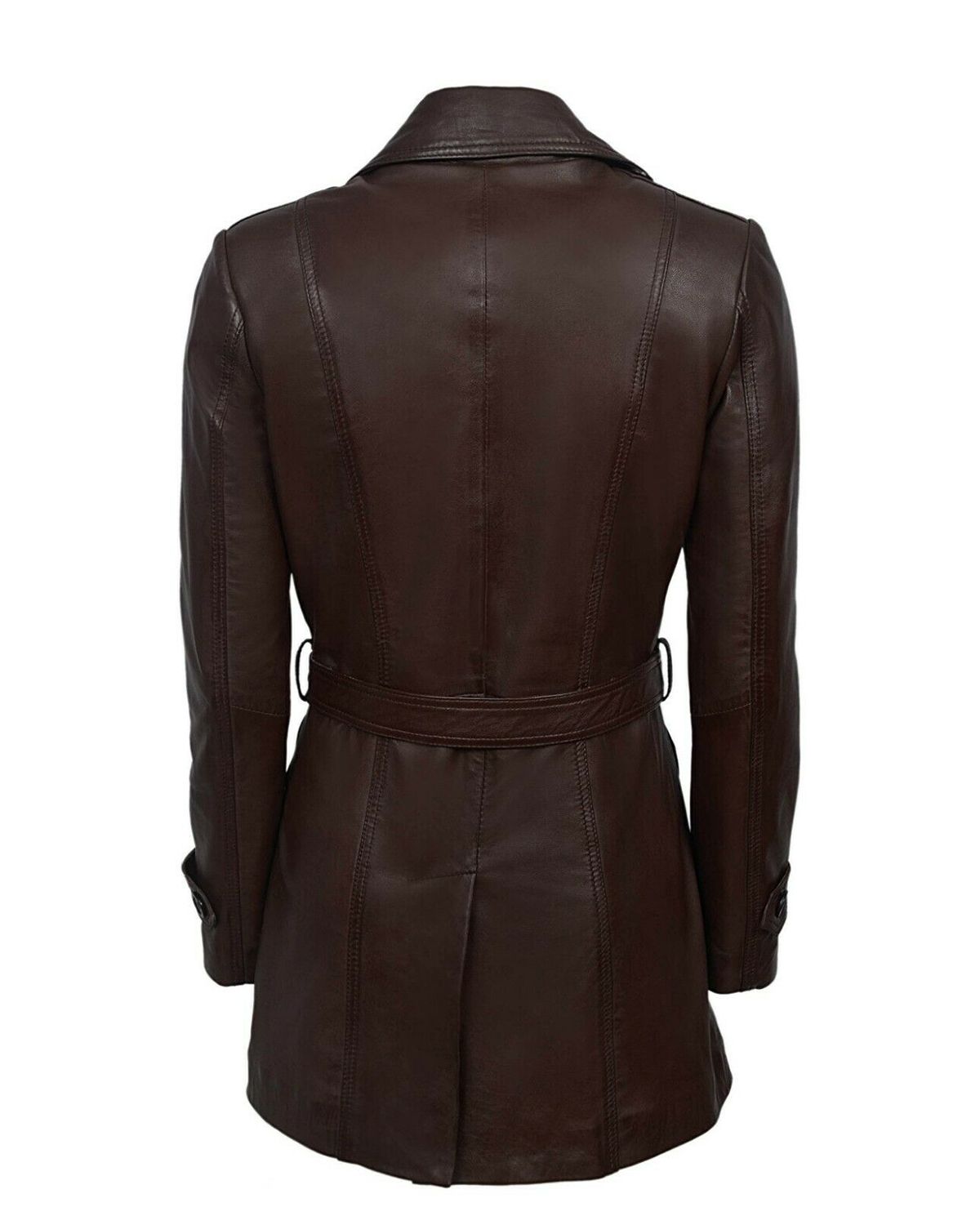 Women's Dark Brown Trench Belted Leather Coat