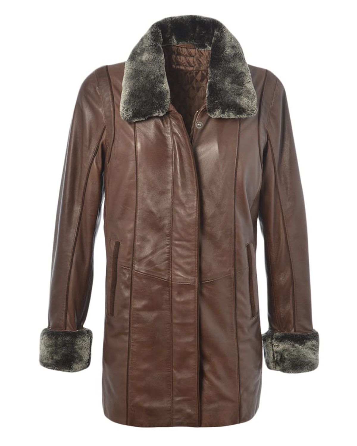 Women's Fur Collar Real Leather Coat