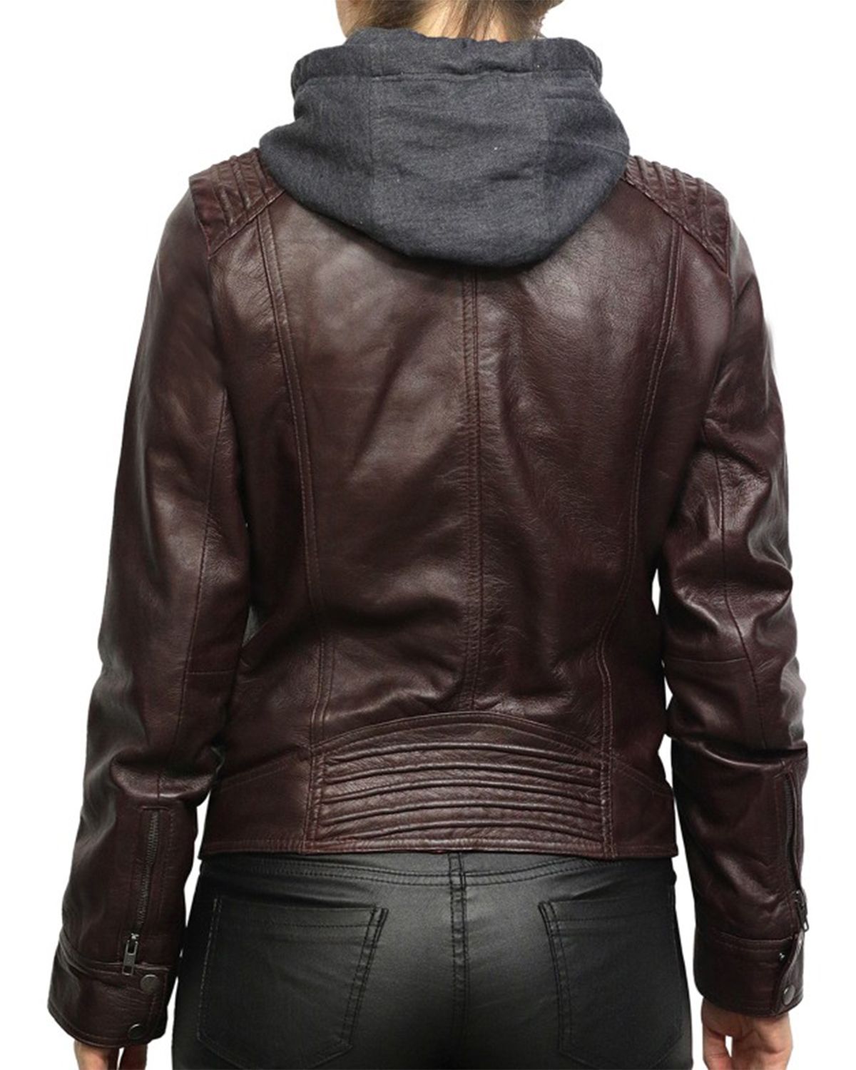 Women's Short Hooded Leather Biker Jacket