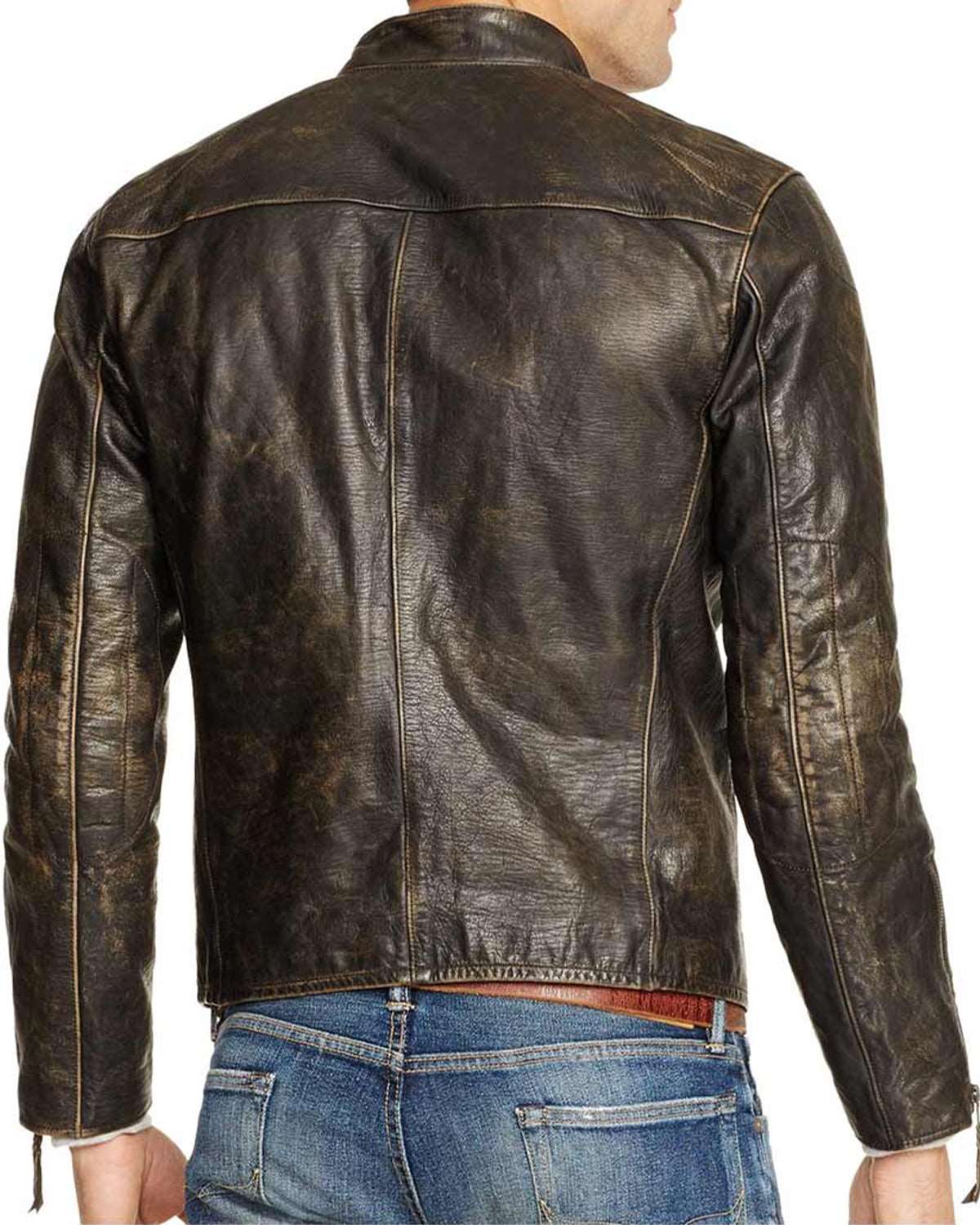 Mens Motorcycle Distressed Brown Leather Jacket