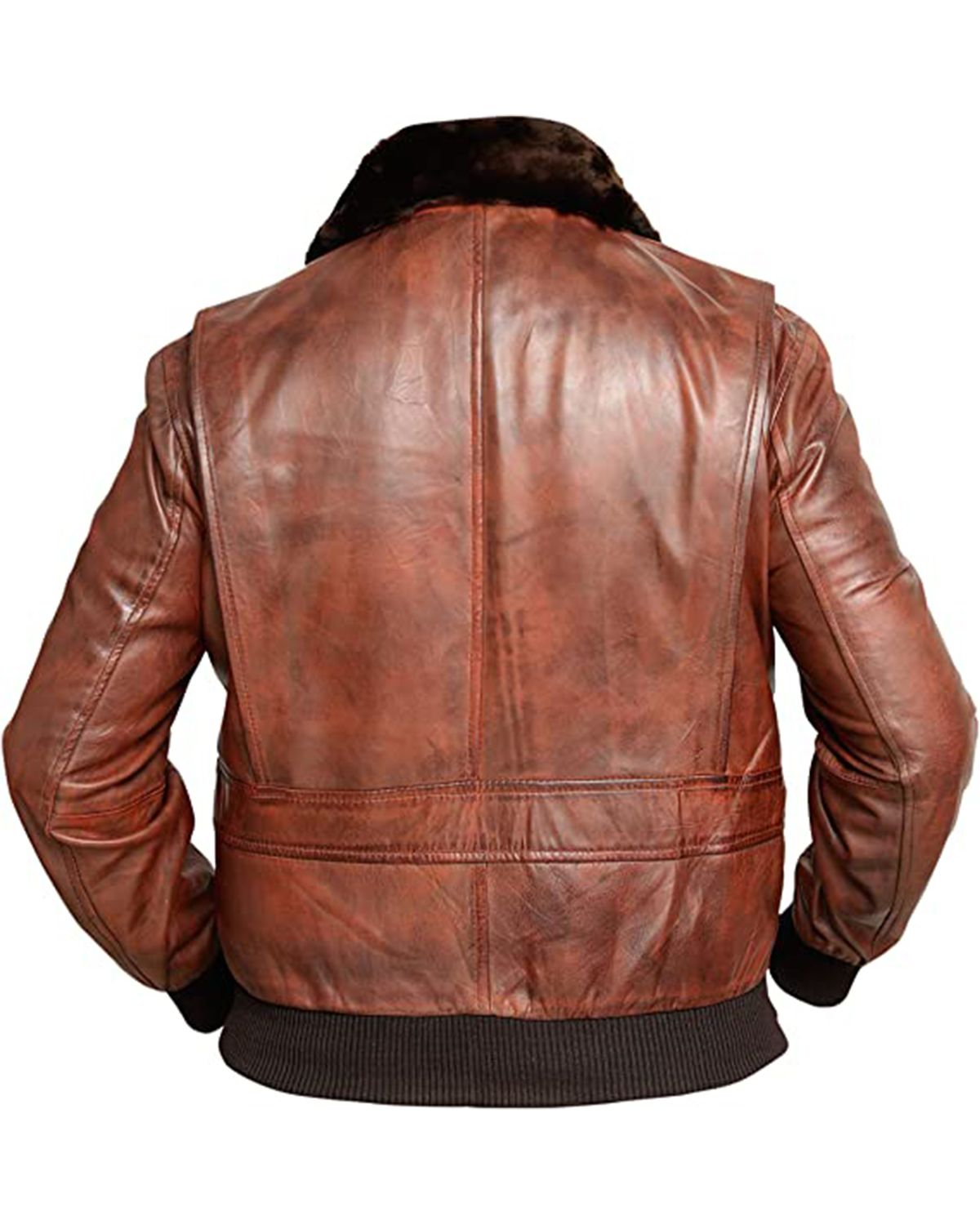 Men's G-1 Navy Distressed Brown Bomber Aviator Real Leather Jacket