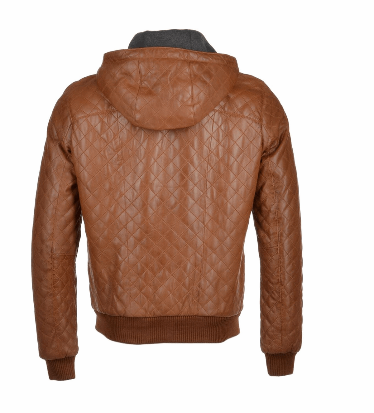 Men's Quilted Detachable Hooded Bomber Real Leather Jacket