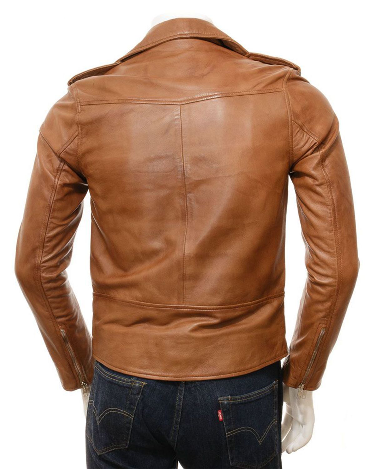 Men's Classic Brando Style Tan Biker Leather Jacket