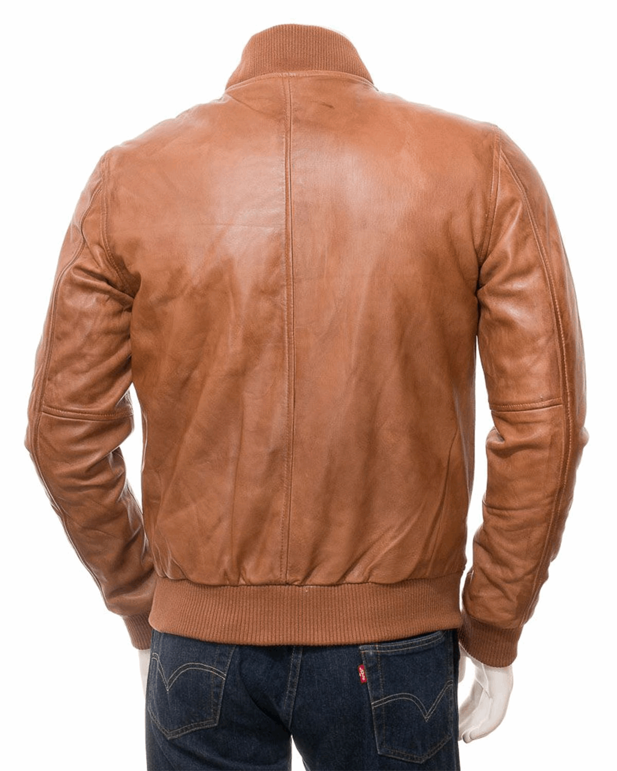 Men's Ribbed Cuffs Tan Brown Bomber Real Leather Jacket