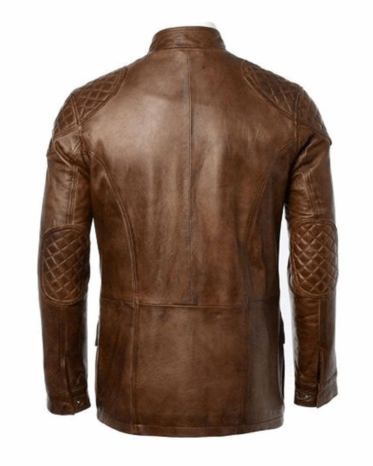 Men's Four Pocket Cafe Racer Long Hip Length Leather Jacket