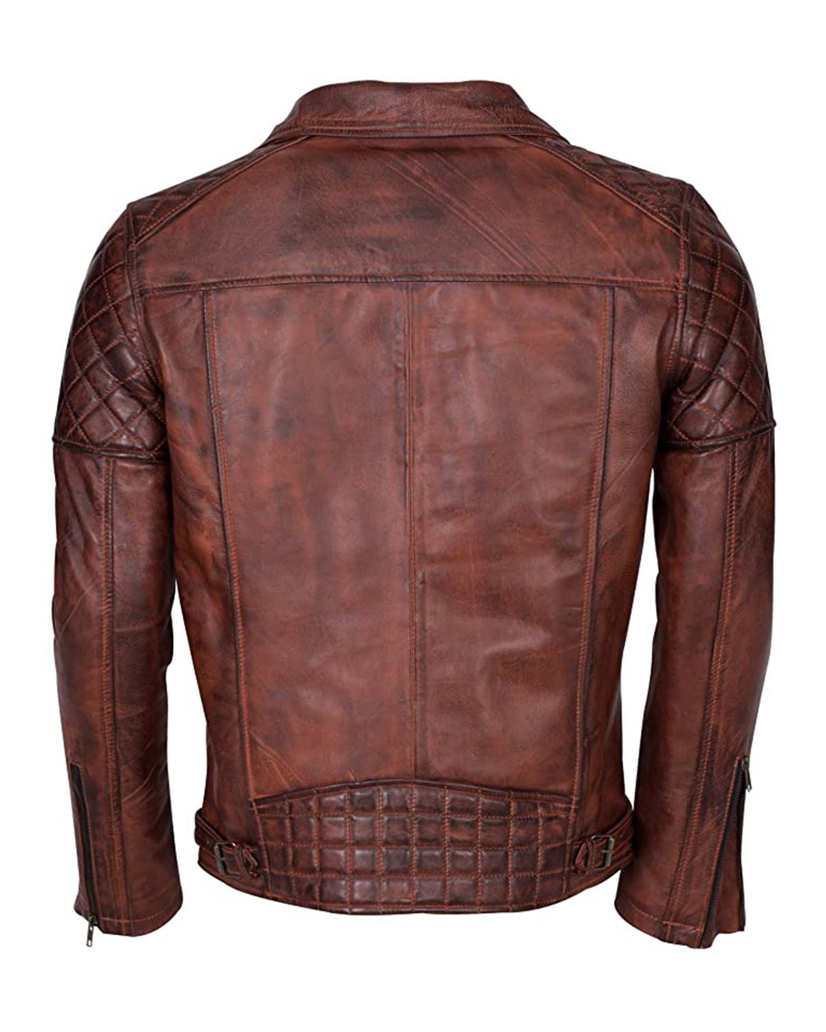 Men's Distressed Brown Brando Biker Genuine Sheepskin Leather Jacket