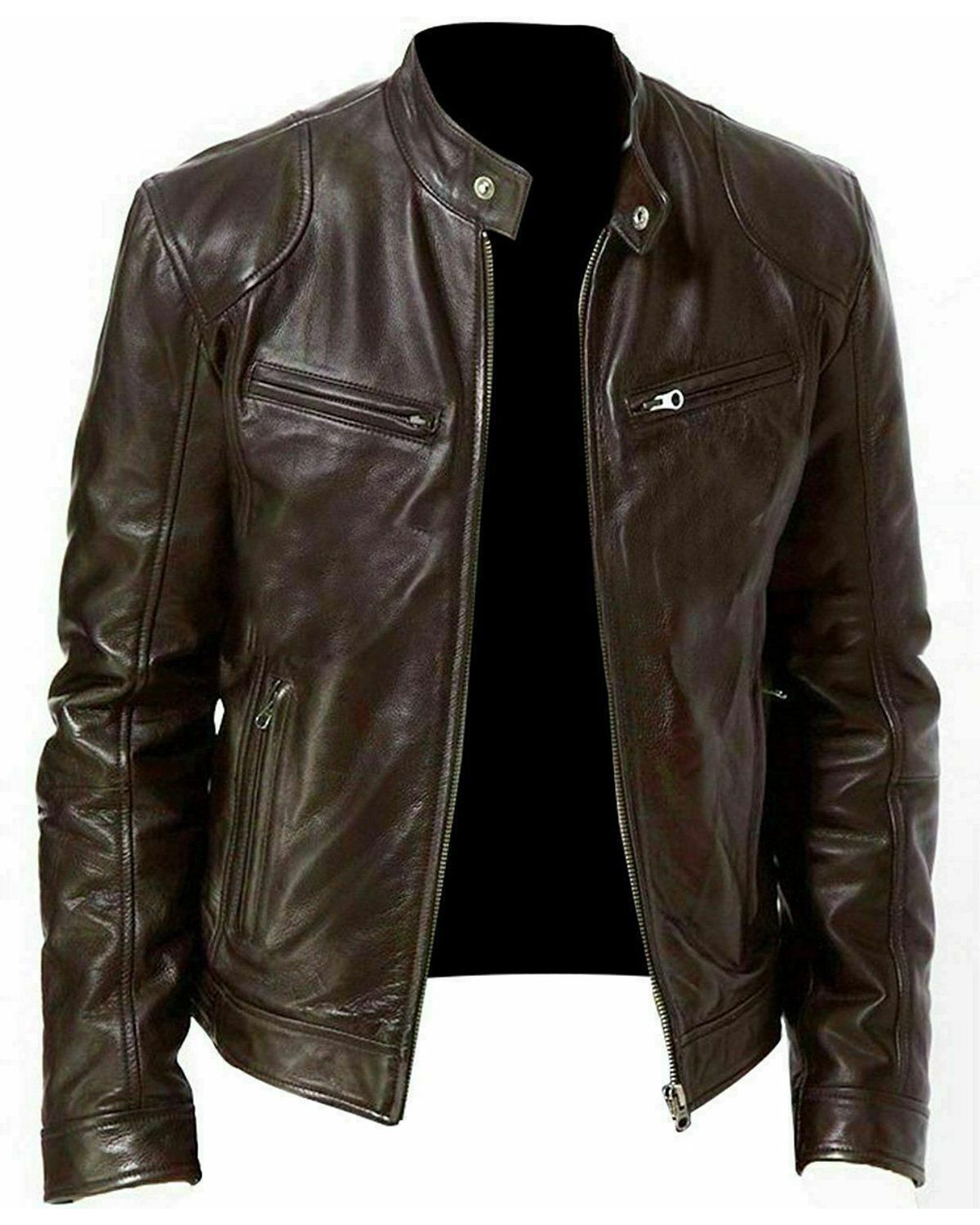 Men's Sword Cafe Racer Biker Real Sheepskin Leather Jacket