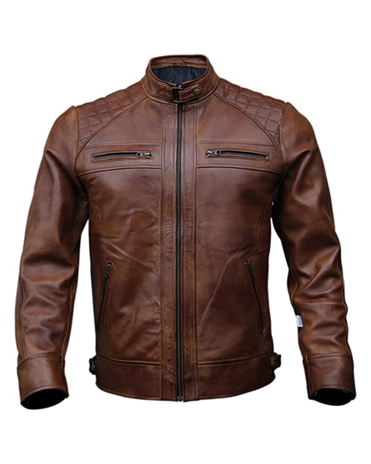 Men's Quilted Style Classic Biker Leather Jacket