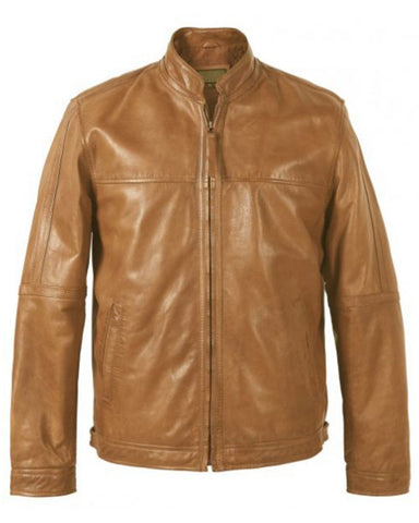 Mens Biker Tan Brown Leather Jacket