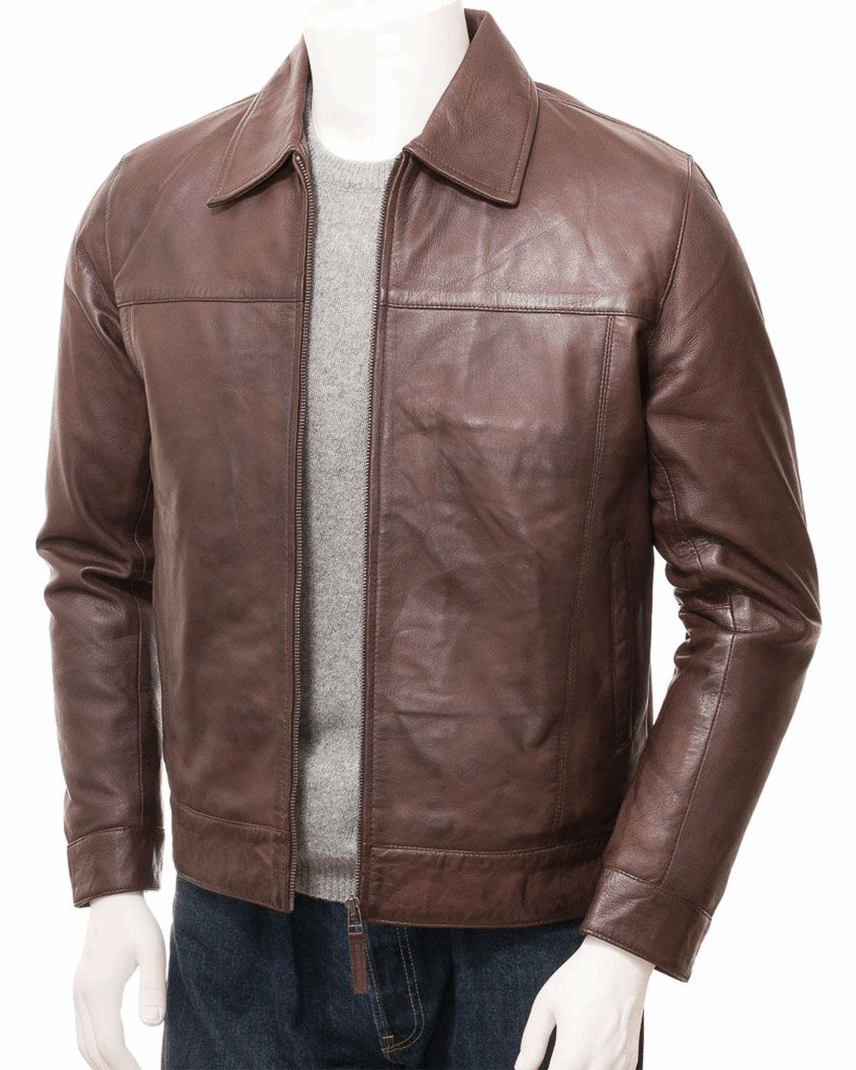 Men's Harrington Style Real Sheepskin Leather Jacket