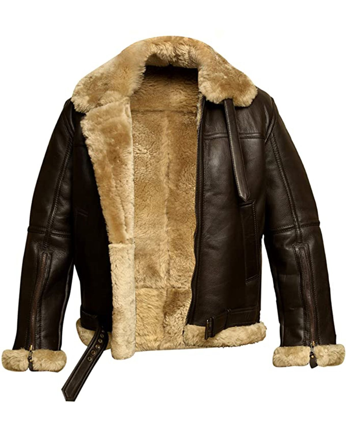 Men's RAF Aviator Brown B3 Bomber Genuine Sheepskin Leather Jacket