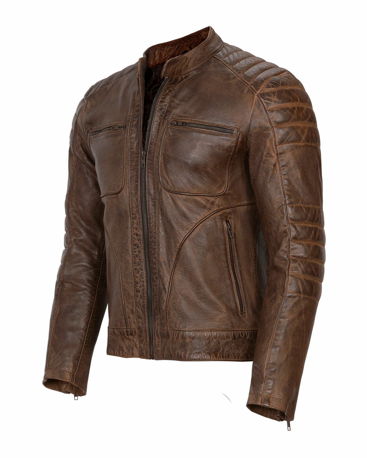 Men's Vintage Brown Cafe Racer Leather Jacket