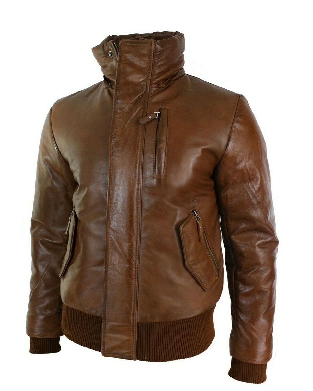 Men's Puffer Hooded Bomber Leather Jacket