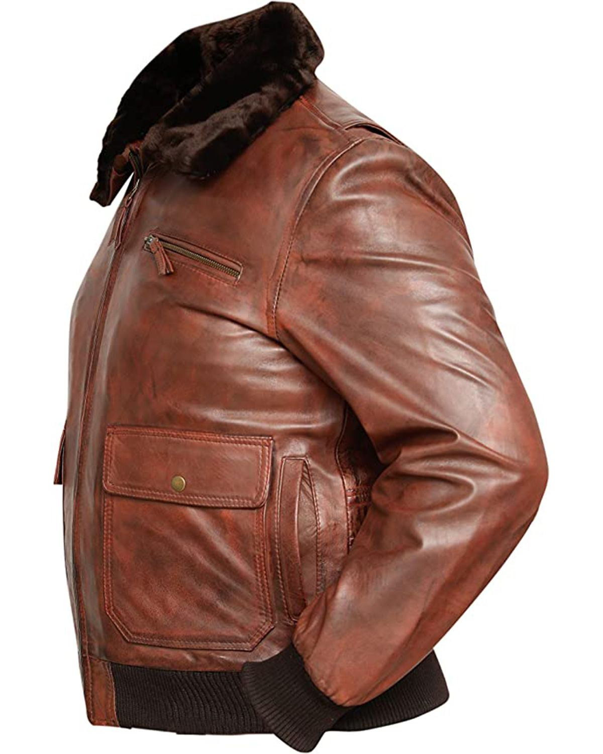 Men's G-1 Navy Distressed Brown Bomber Aviator Real Leather Jacket