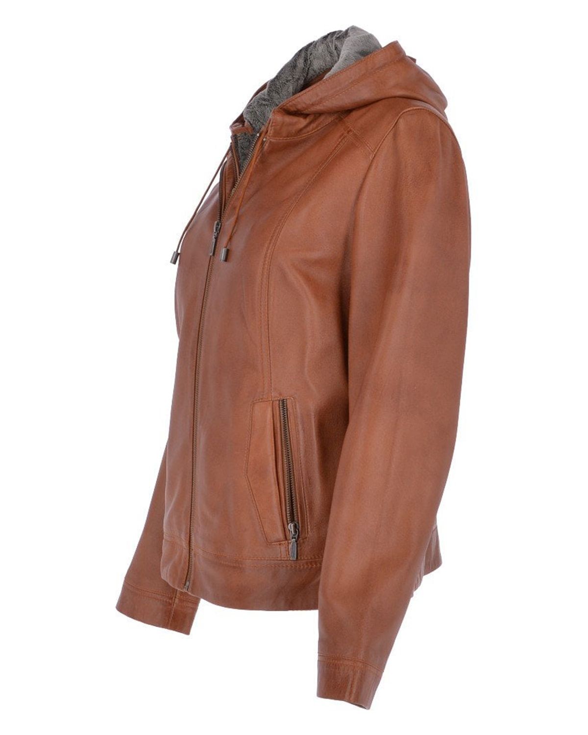 Women's Two-In-One Leather Hooded Jacket