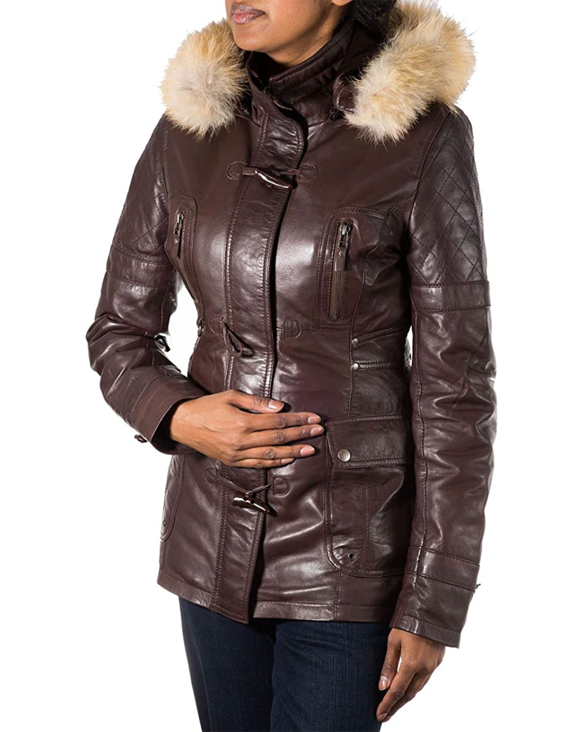 Women's Detachable Hooded Fur Collar Duffle Coat