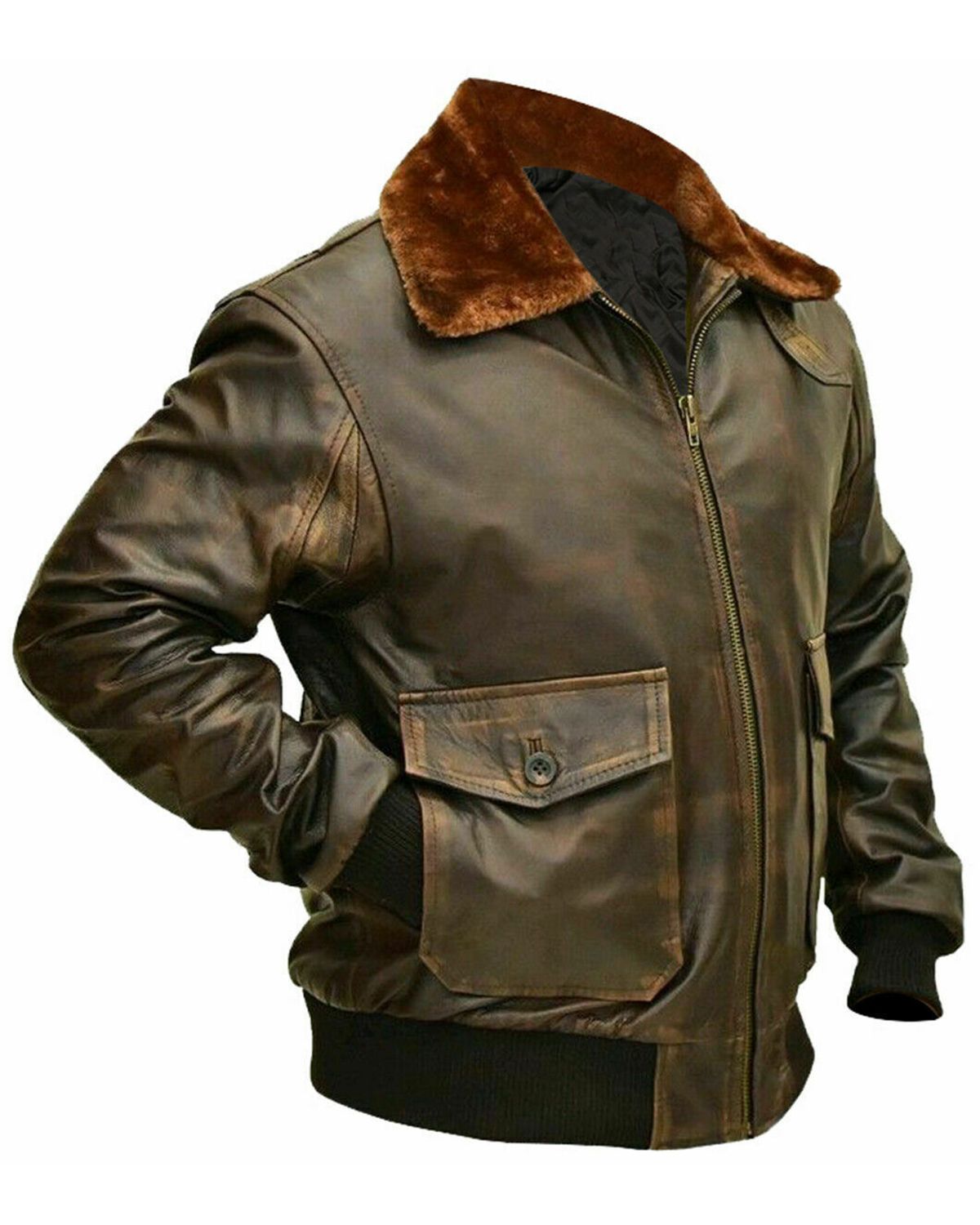 Men's Distressed Brown G1 Aviator A2 Bomber Leather Jacket