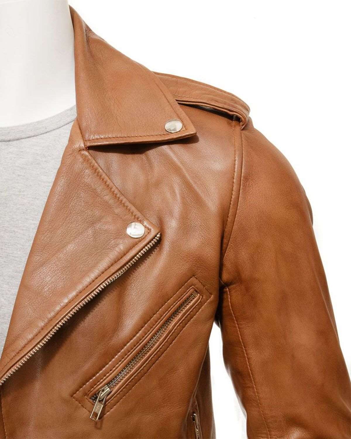 Men's Classic Brando Style Tan Biker Leather Jacket