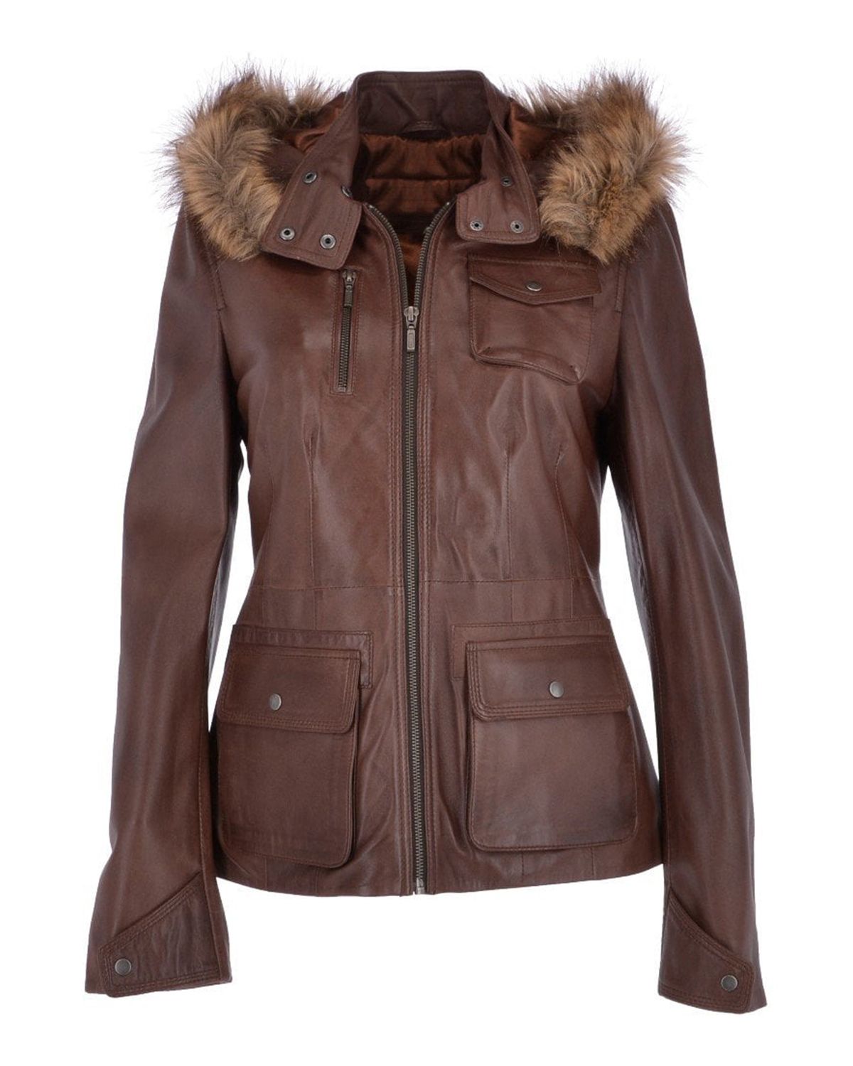 Womens Hooded Biker Real Sheepskin Leather Jacket