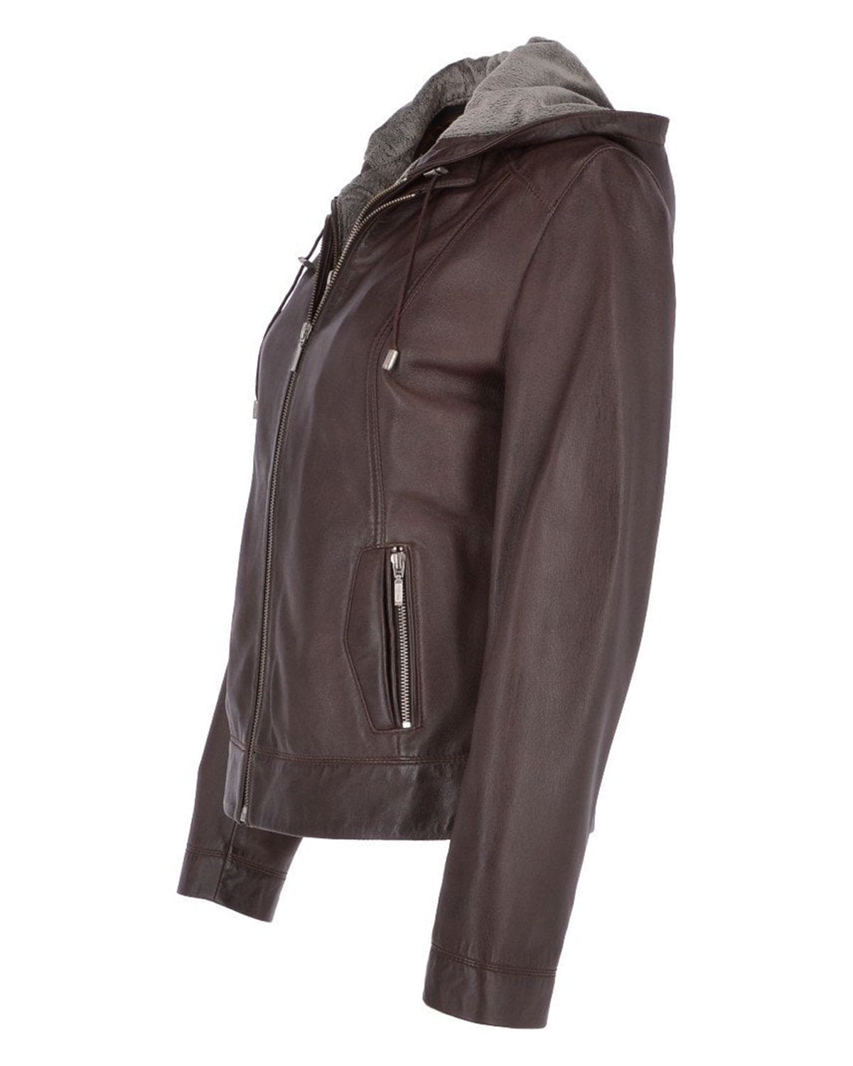 Women's Two-In-One Leather Hooded Jacket