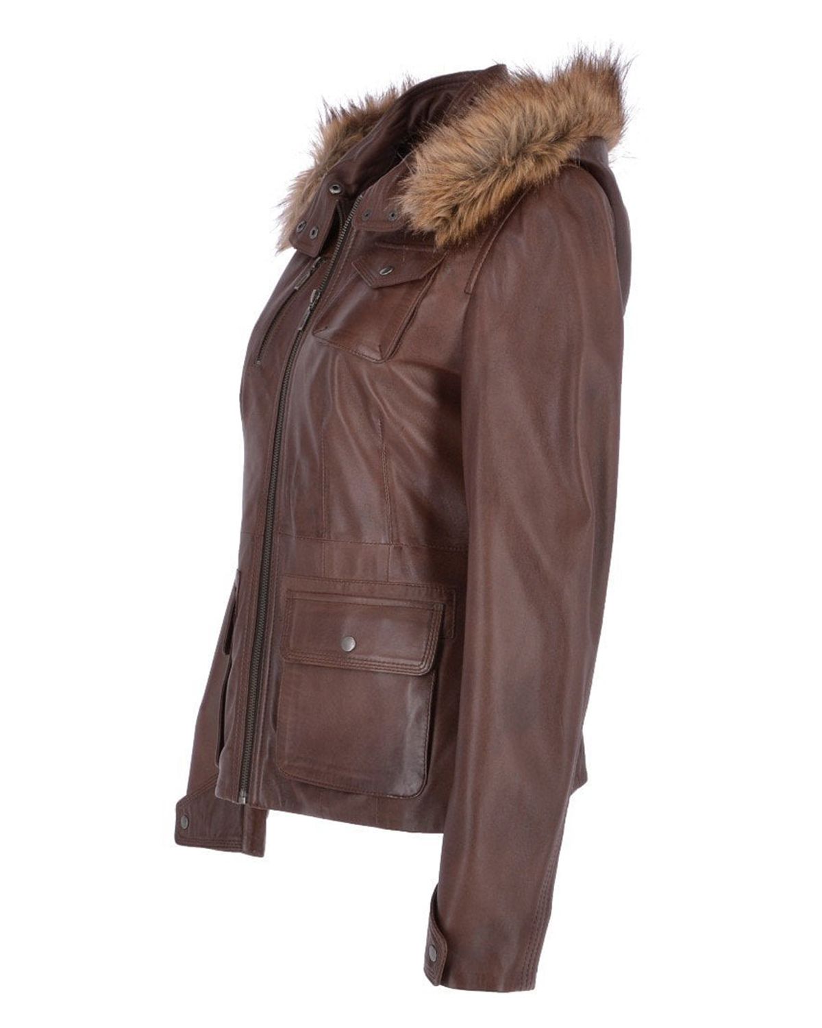 Womens Hooded Biker Real Sheepskin Leather Jacket