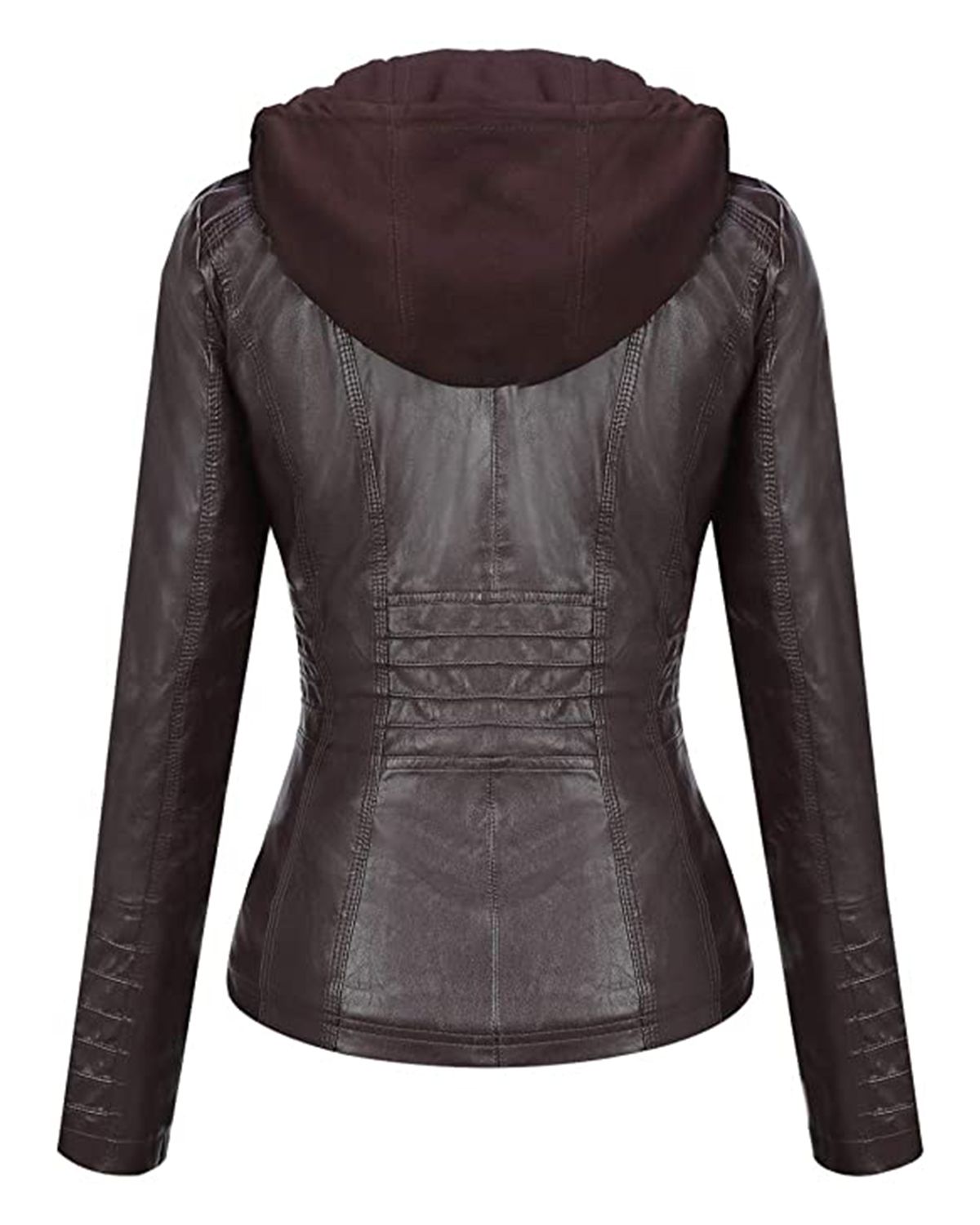 Women's Removable Hood Slim Fit Biker Real Leather Jacket