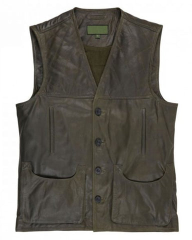 Mens Green Leather Gilet Vest