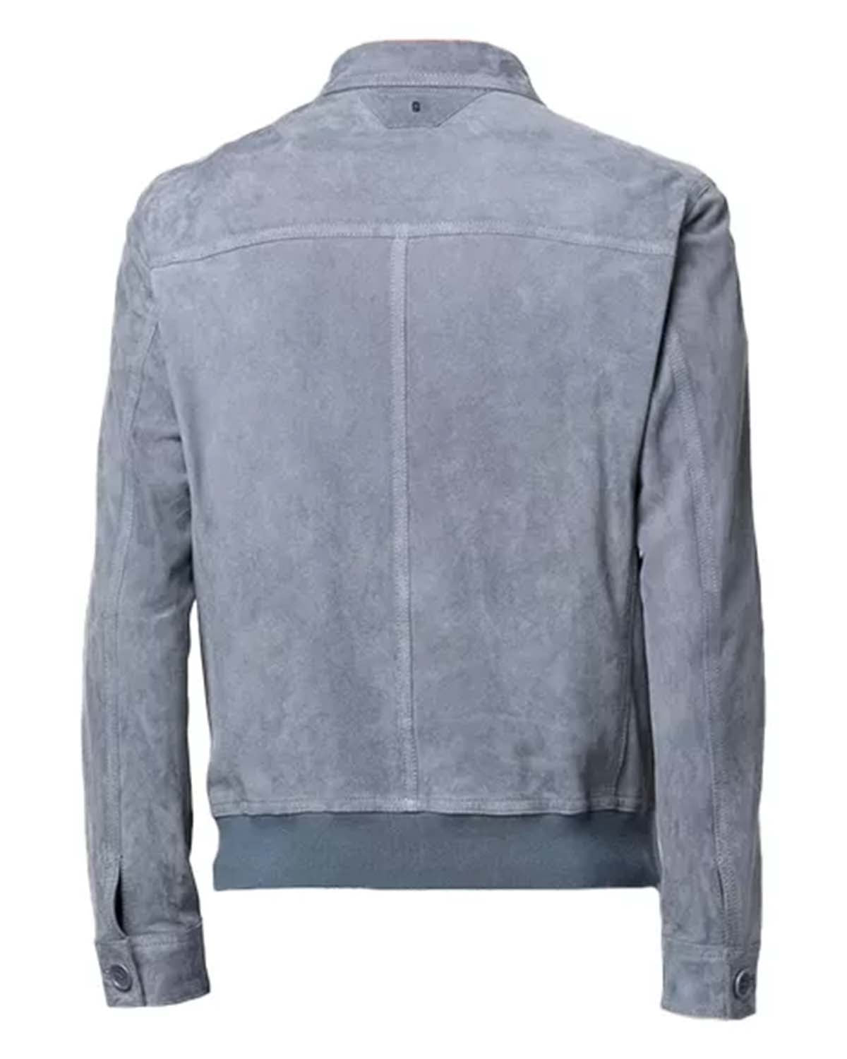 Mens Grey Suede Bomber Jacket