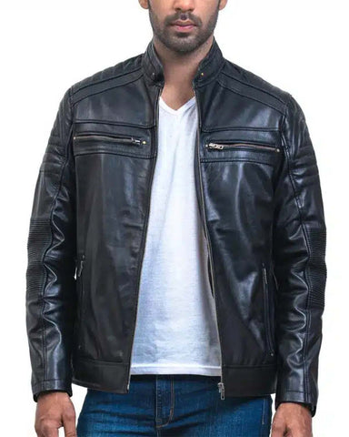 Cafe Racer Men Black Leather Jacket