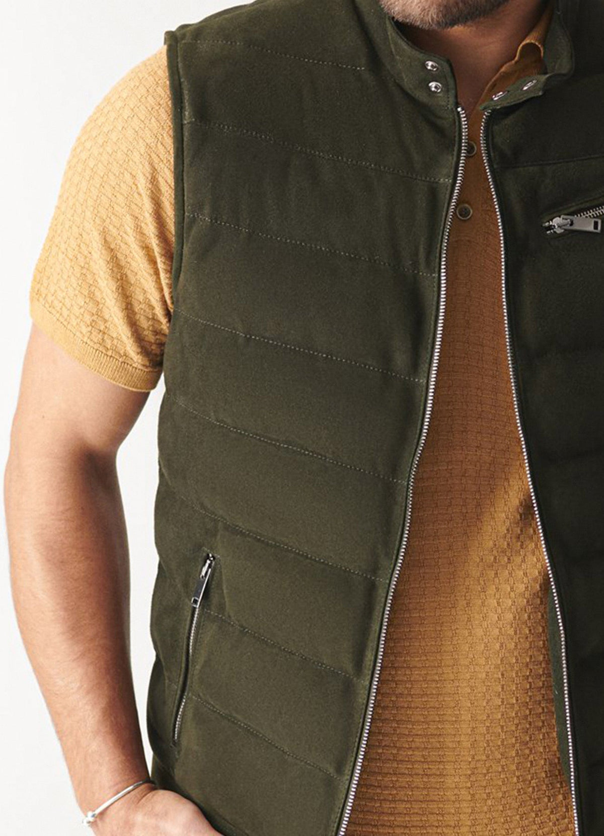 Mens Seaweed Green Suede Leather Vest