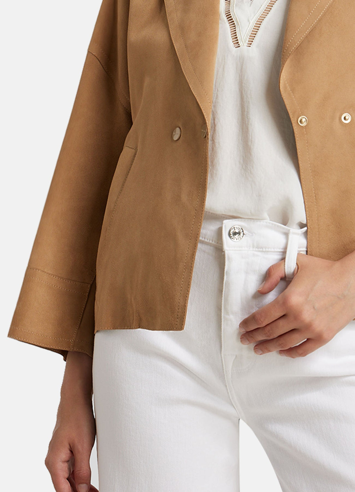 Womens Casual TAN Suede Leather Jacket