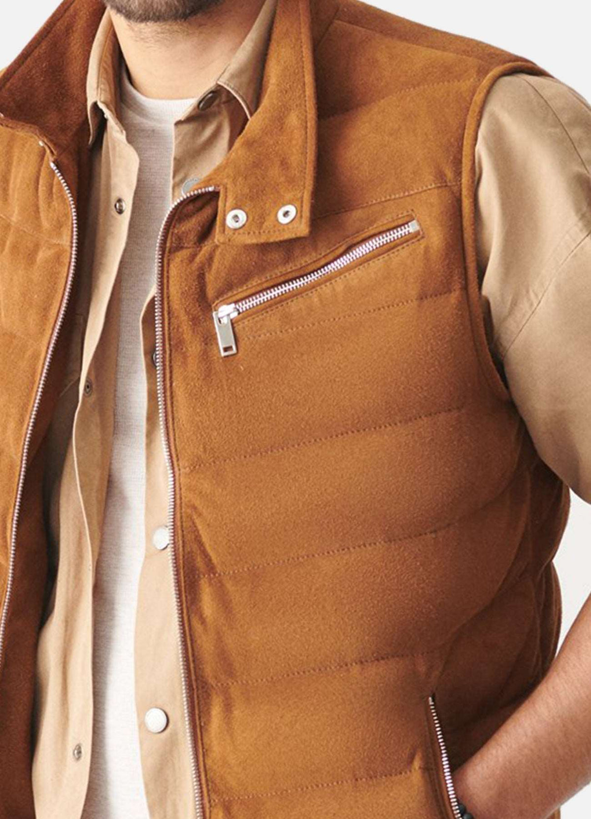 Mens Casual Tan Suede Leather Vest