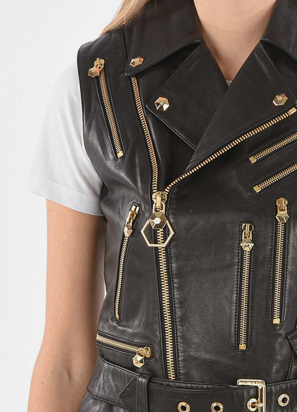 Womens Multi-Pockets Design Leather Vest