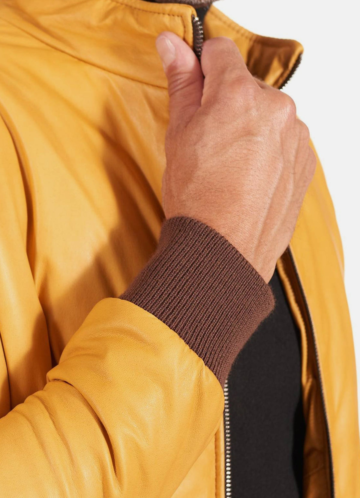 Mens Soft Yellow Bomber Leather Jacket