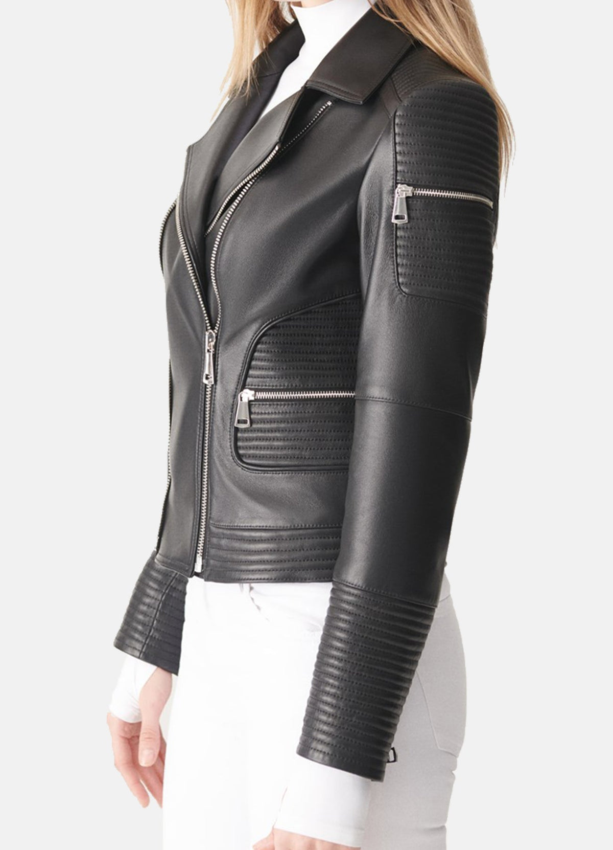 Womens Quilted Black Biker Leather Jacket