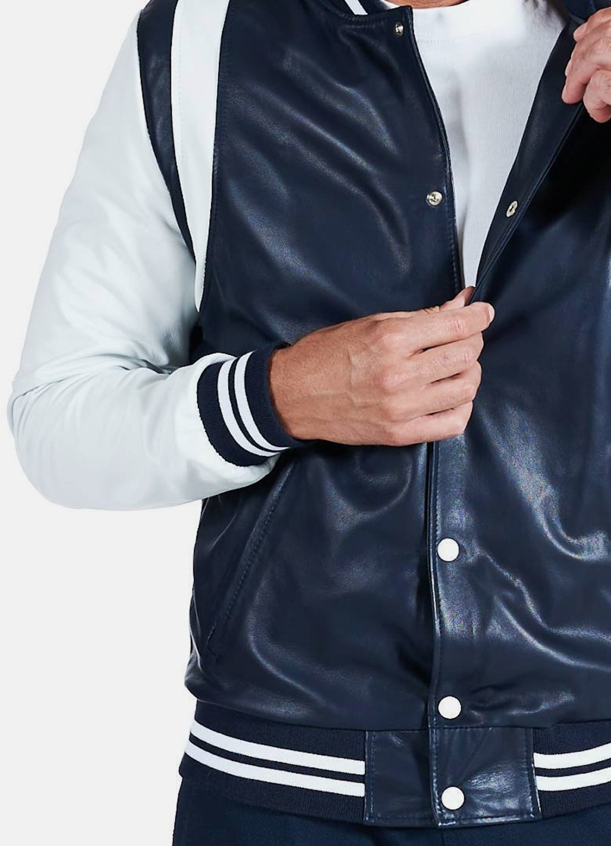 Mens Dark Blue and White Varsity Jacket