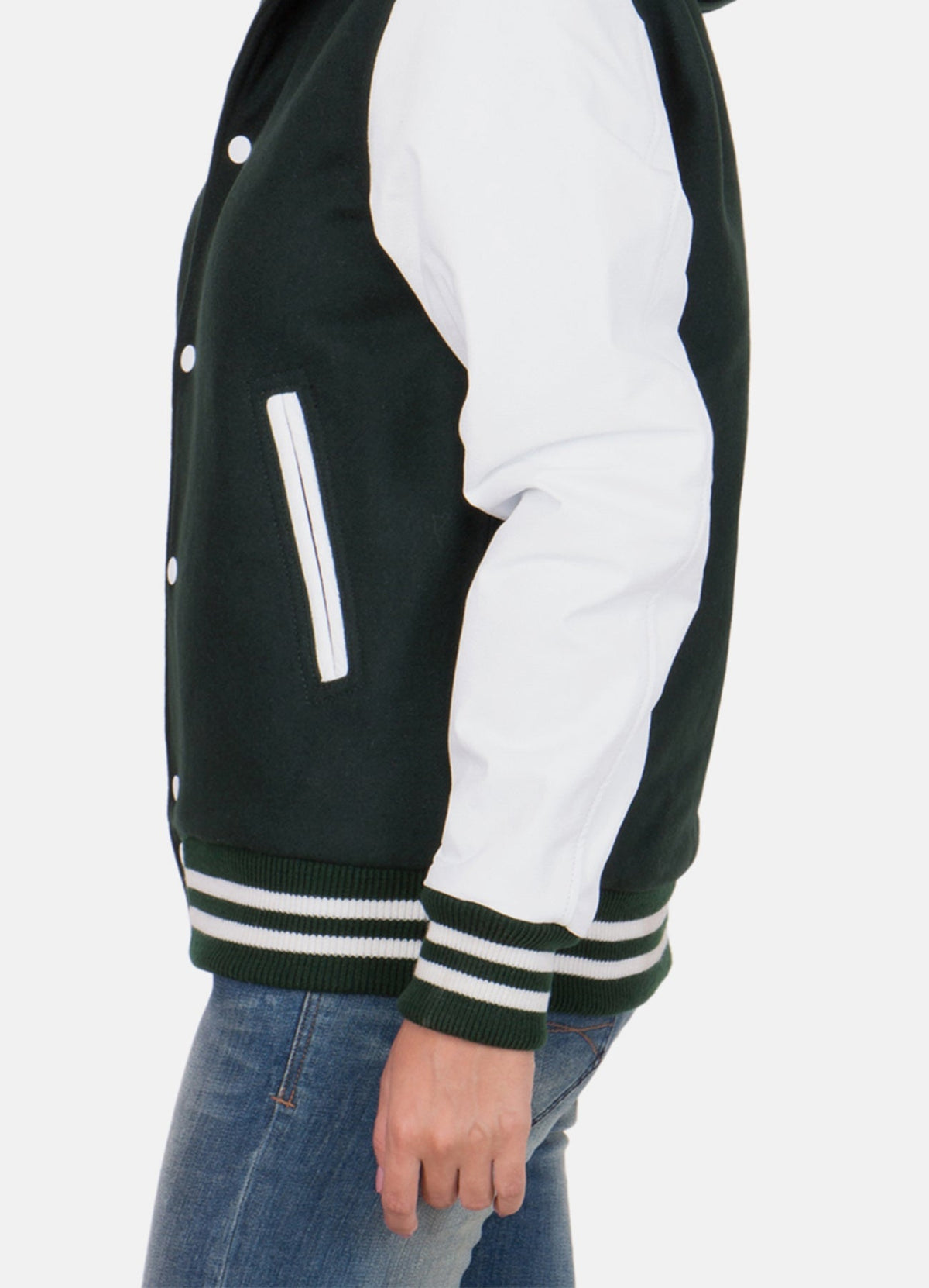 Womens Dark Green and White Varsity Jacket