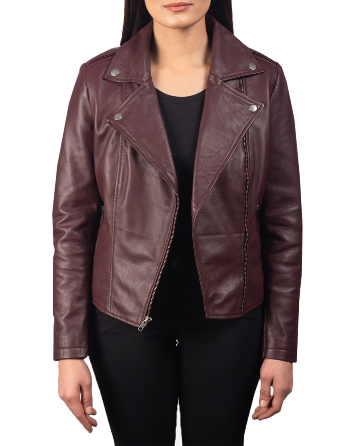 Women's Notch Collar Stylish Biker Leather Jacket