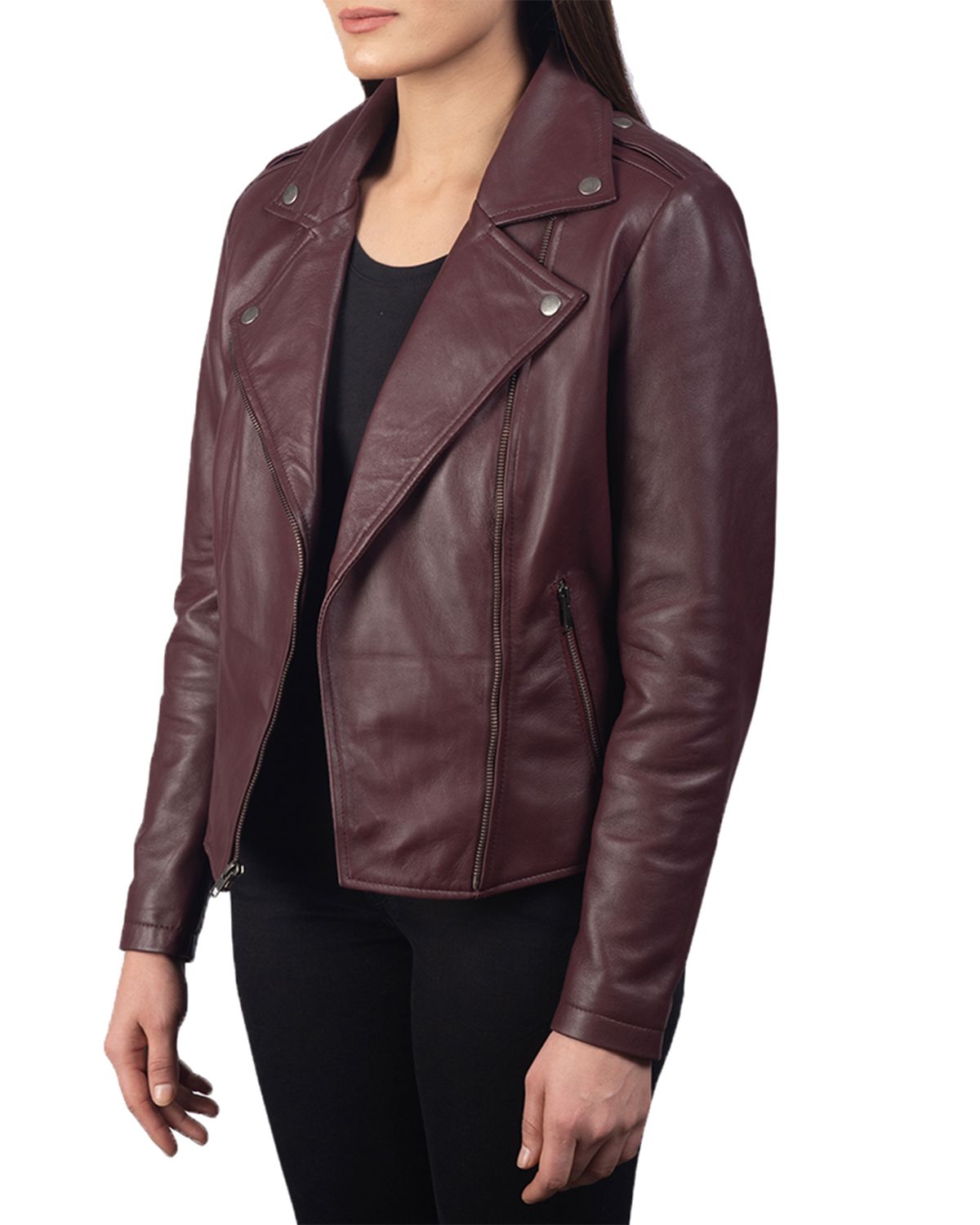 Women's Notch Collar Stylish Biker Leather Jacket